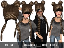 Kawaii Hat Brown & Stripes - Mesh