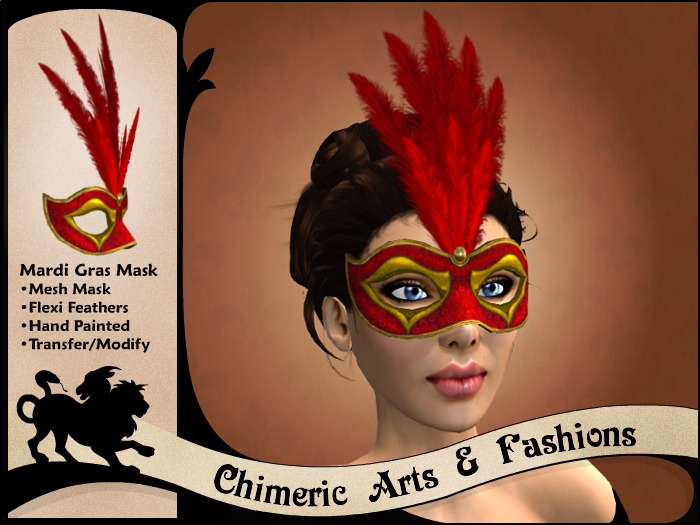 ~Chimeric Fashions~ Delicate Mardi Gras Mask (Red & Gold)