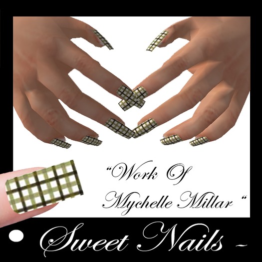 Long Nails 06 green and white color Chess Collection