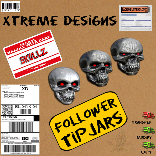 Follower Club TipJar - Skulls - Percentage Splitting - Follows the user - Copyable Floating Tip Jars