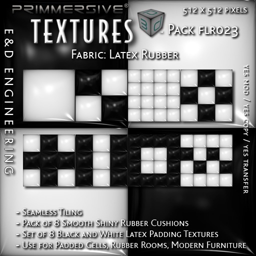 [FLR023] 8 512px Seamless Black and White Checkered Latex Rubber Cushions for Furniture Padded Cells by E&D ENGINEERING