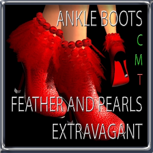 EXTRAVAGANT ANKLE BOOTS RED FEATHER AND PEARLS