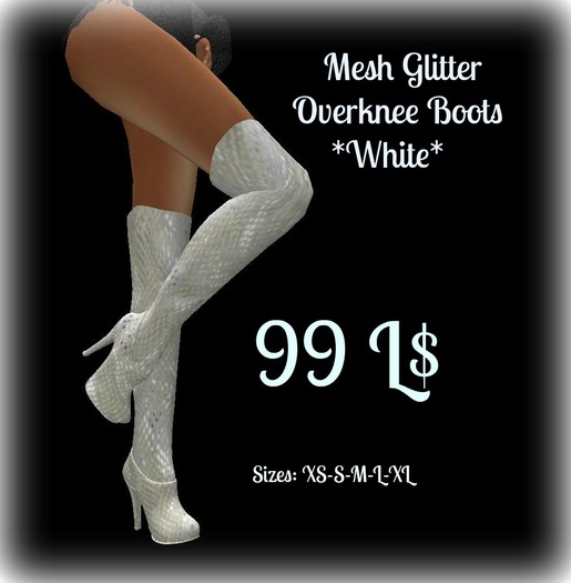 MESH Glitter Overknee Boots WHITE