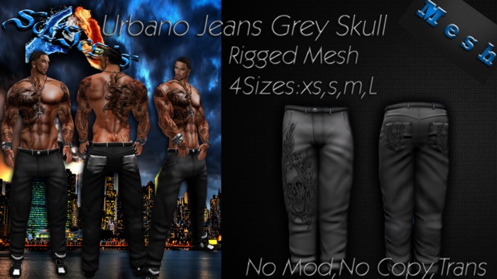 *SoL!ce's* Urbano Jeans Rigged Mesh Grey Skull Designed