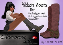 Glamorous Sin - Mesh Ribbon Boots - Red
