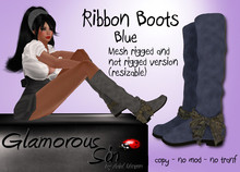 Glamorous Sin - Mesh Ribbon Boots - Blue