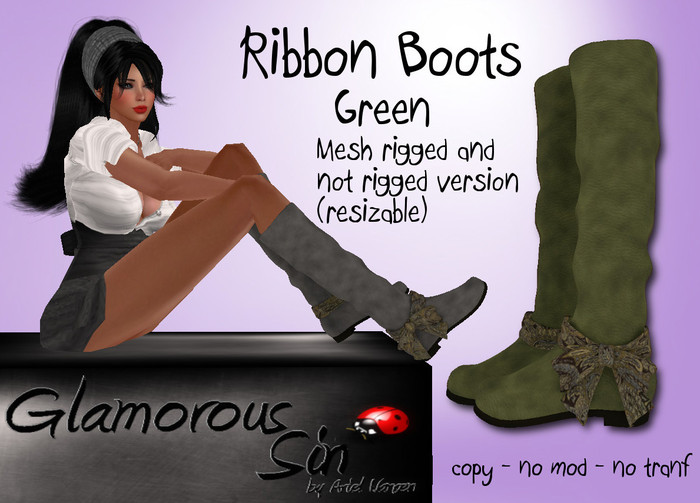 Glamorous Sin -  Mesh Ribbon Boots - Green