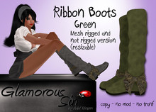 Glamorous Sin - Mesh Ribbon Boots - Green