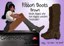 Glamorous Sin - Mesh Ribbon Boots - Brown