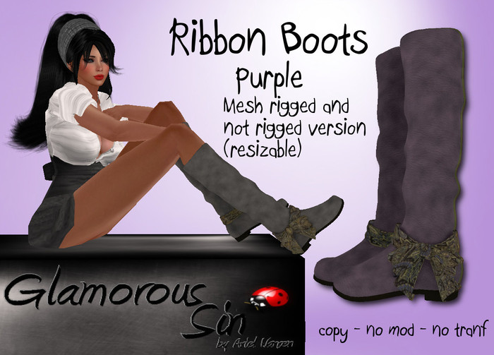 Glamorous Sin -  Mesh Ribbon Boots - Purple