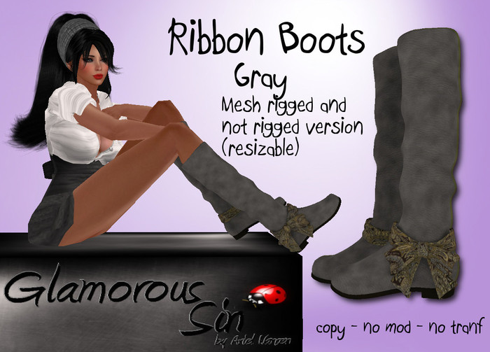 Glamorous Sin -  Mesh Ribbon Boots - Gray