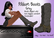 Glamorous Sin - Mesh Ribbon Boots - Gray