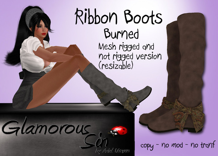 Glamorous Sin -  Mesh Ribbon Boots - Burned