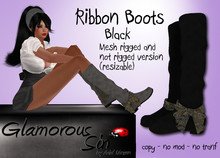 Glamorous Sin - Mesh Ribbon Boots - Black