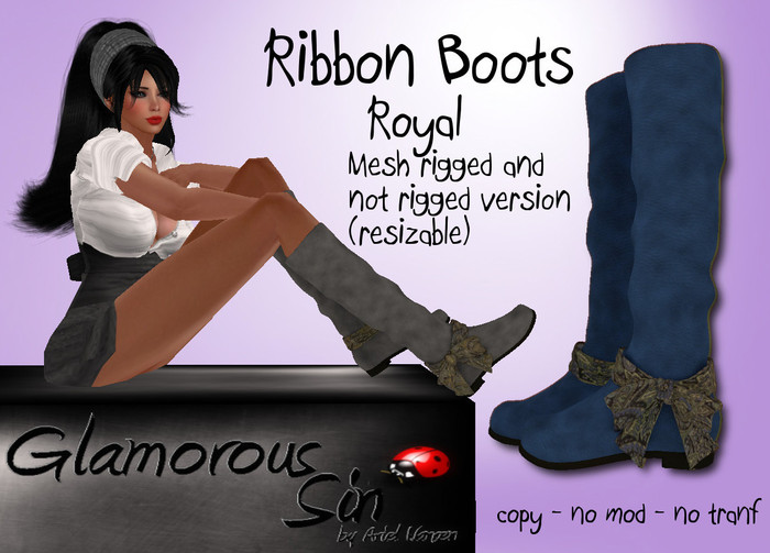 Glamorous Sin -  Mesh Ribbon Boots - Royal
