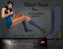 Glamorous Sin -  Mesh RibbonBoots Petite - Blue