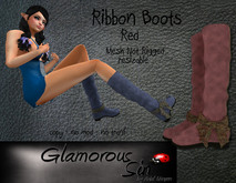 Glamorous Sin -  Mesh RibbonBoots Petite - Red