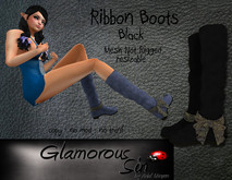 Glamorous Sin -  Mesh RibbonBoots Petite - Black
