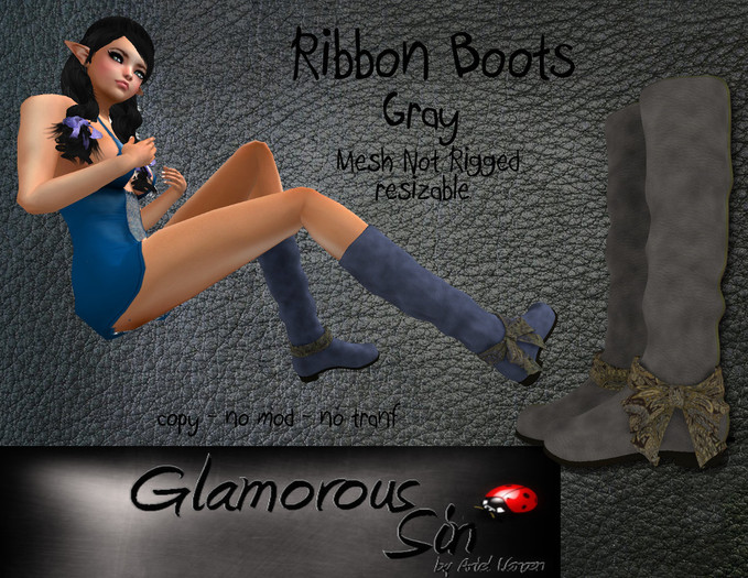 Glamorous Sin -  Mesh RibbonBoots Petite - Gray
