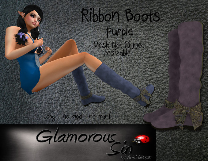 Glamorous Sin -  Mesh RibbonBoots Petite - Purple