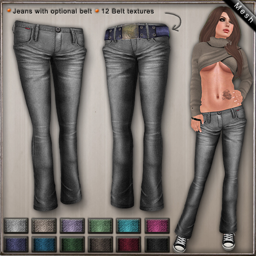 DN Mesh: Flared Jeans w Belt - Gray