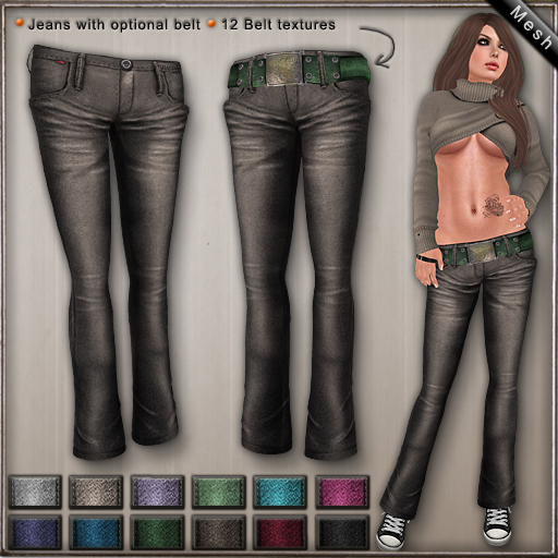 DN Mesh: Flared Jeans w Belt - Rustic