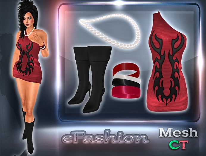 Red Tribal Outfit MESH V Designs