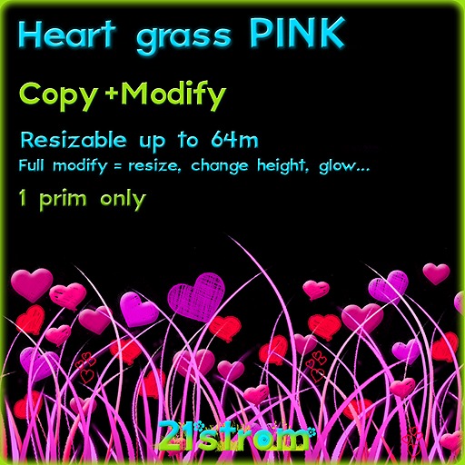 Valentine grass - hearts grass PINK - 1 prim sculpted, copy, full modify, resizable up to 64m