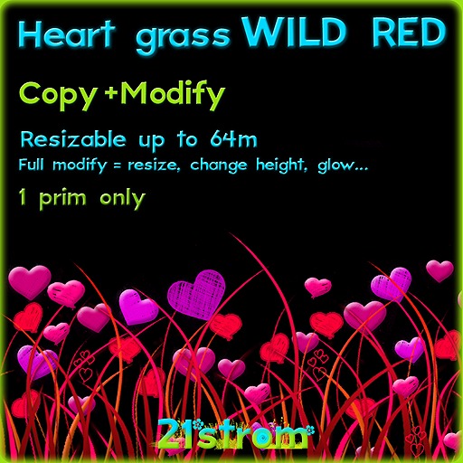 Valentine grass - hearts grass WILD CHERRY - 1 prim sculpted, copy, full modify, resizable up to 64m
