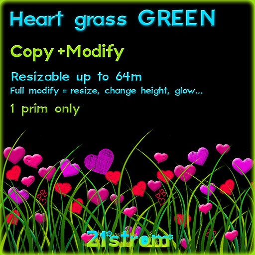 Valentine grass - hearts grass MULTIPACK -3 patterns - each 1 prim, copy, full modify, resizable up to 64m