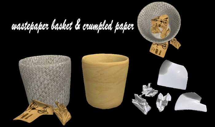 *Diesel Magic* wastepaper basket & crumpled paper sculpted maps