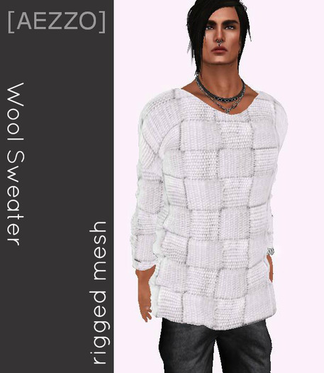 [AEZZO] Mesh Wool Sweater Snow