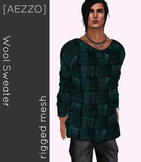 [AEZZO] Mesh Wool Sweater Turquoise