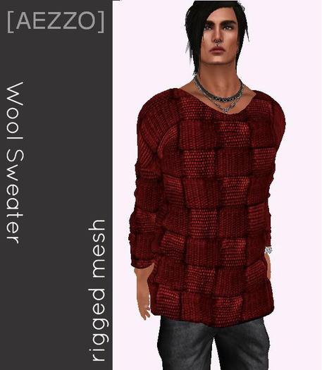 [AEZZO] Mesh Wool Sweater Red
