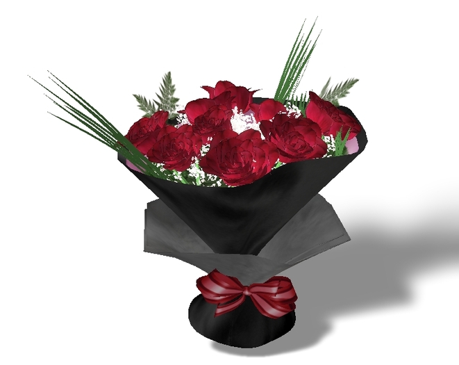 black wrapped red rose bouquet mesh