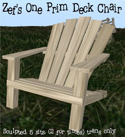 One prim sculpted deck chair with 5 poses, 2 for tiny avs