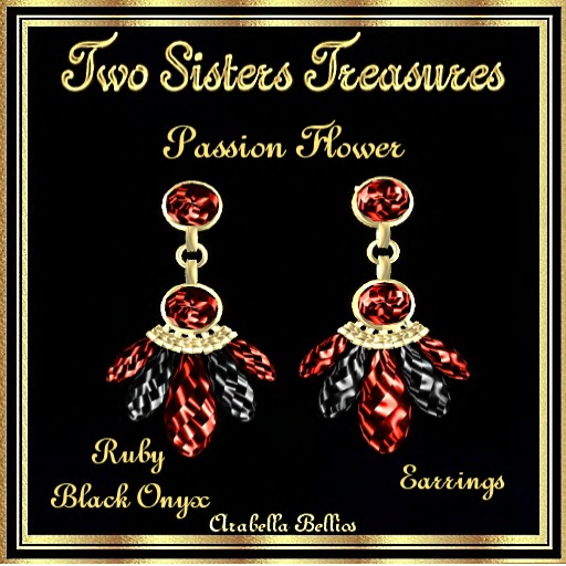 TST - PASSION FLOWER RUBY BLACK ONYX EARRINGS YG