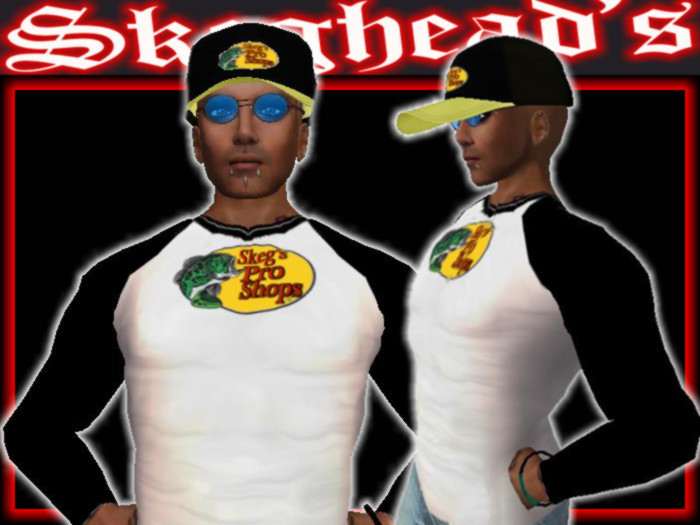 BLACK SLEEVE WHITE BODY SHIRT. CAP, JEANS FISHING OUTFIT shirt is jacket layer, full edit