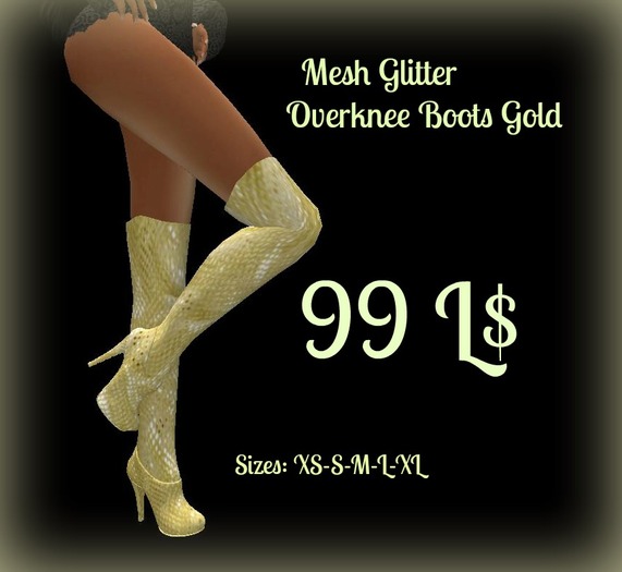 MESH Glitter Overknee Boots GOLD