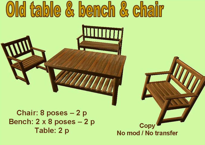 Old Table & bench & chair boxed