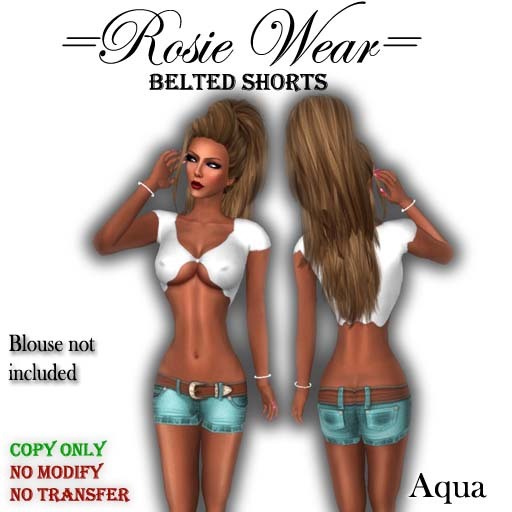 =Rosie Wear= Belted Shorts_Aqua