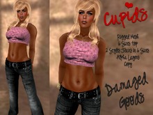 Damaged Goods Jeans and Tied Top Mesh Pink Dots