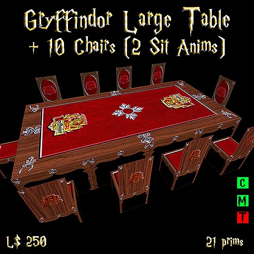 Gryffindor Large Table & 10 Chairs(Boxed) (Harry Potter)