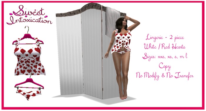 ::Sweet Intoxication:: Mesh 2pc Lingerie -White/Red Hearts
