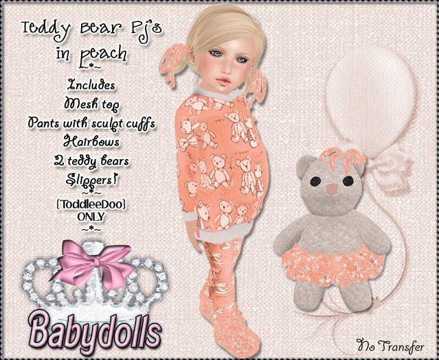 {BB} Teddy Bear PJ's in peach - Toddleedoo pajama