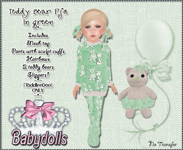 {BB} Teddy Bear PJ's in green - Toddleedoo pajama