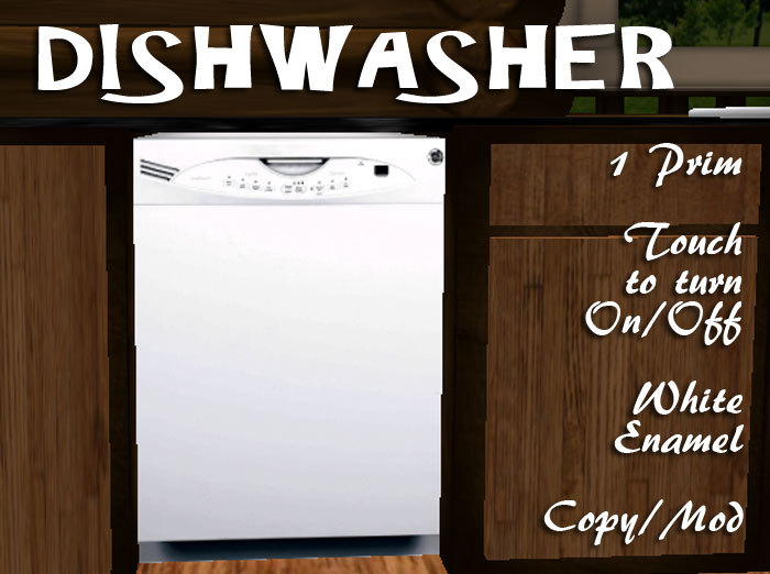 White Enamel under the counter Dishwasher with Dishwashing Sound, 1 prim, Touch to turn On/Off, Copy/Mod