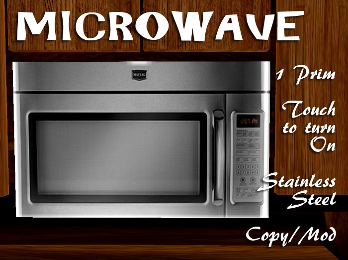 Stainless Steel Microwave with Sound, Touch to turn on, Copy/Mod, Only 1 Prim!