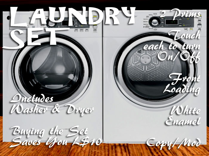White Enamel Touch On/Off Front Loading Stackable Washer/Dryer Set 2 prims Copy/Mod BUY THE SET & SAVE L$10