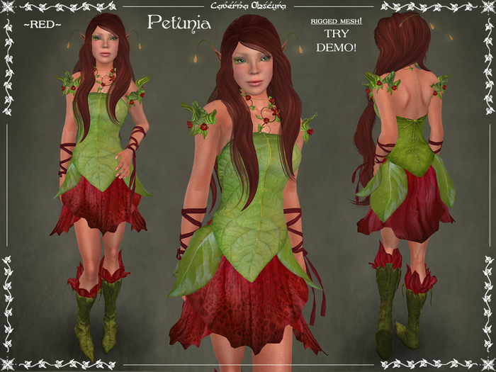 Petunia Outfit ~RED~ by Caverna Obscura - rigged and fitted mesh